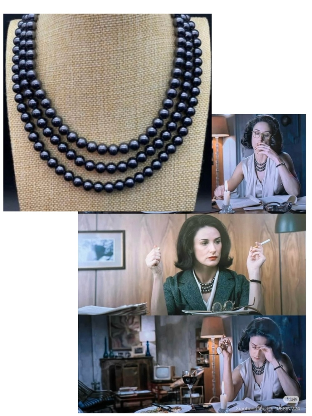 Elizabeth Taylor Three-Strand Black Pearl Necklace with Sparkling Silver Clasp